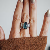 Fancy Concho Ring in Kyanite (Size 8.5) - Golden Road Crafted