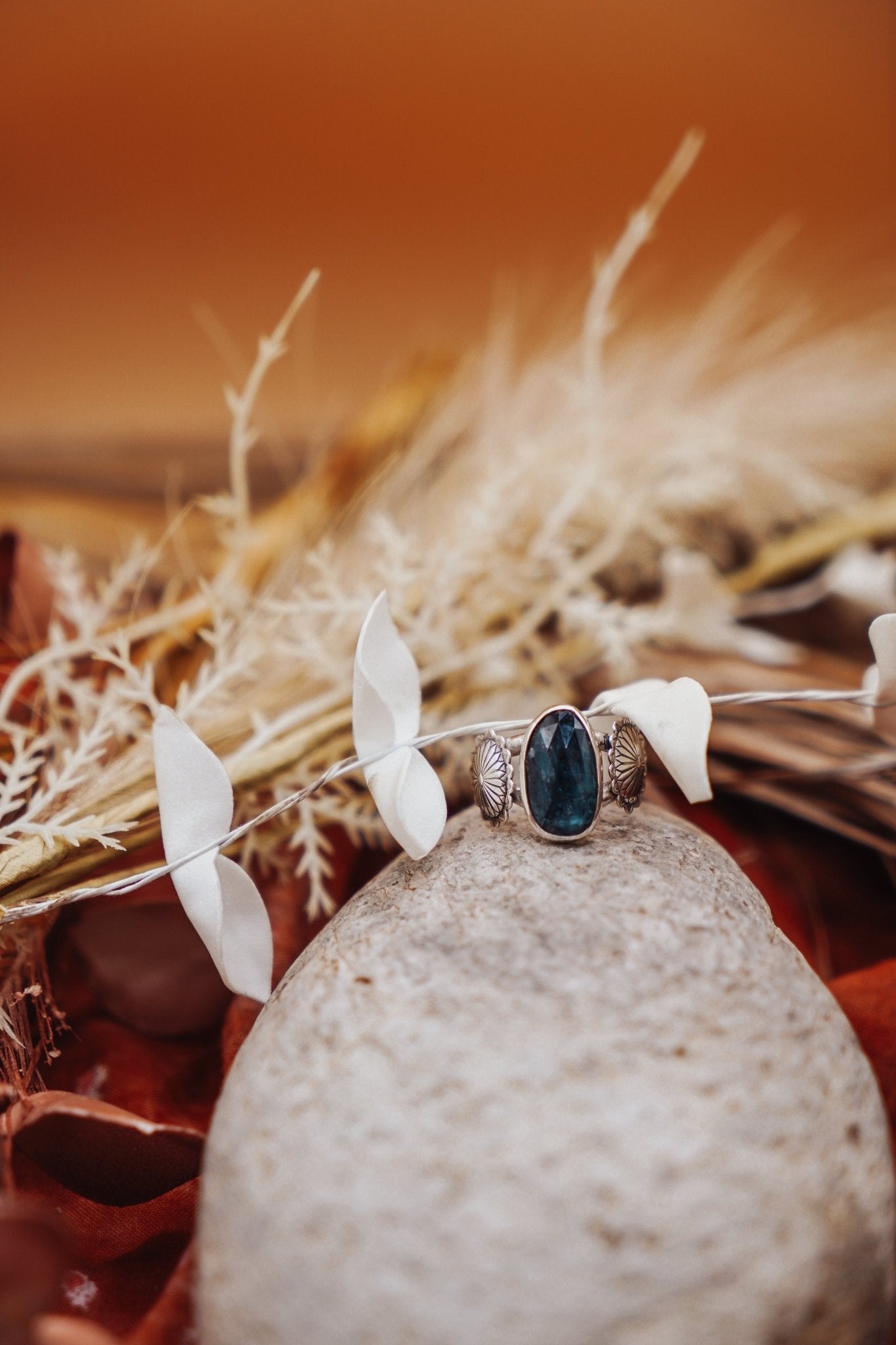 Fancy Concho Ring in Kyanite (Size 8.5) - Golden Road Crafted