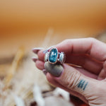 Fancy Concho Ring in Kyanite (Size 8.5) - Golden Road Crafted