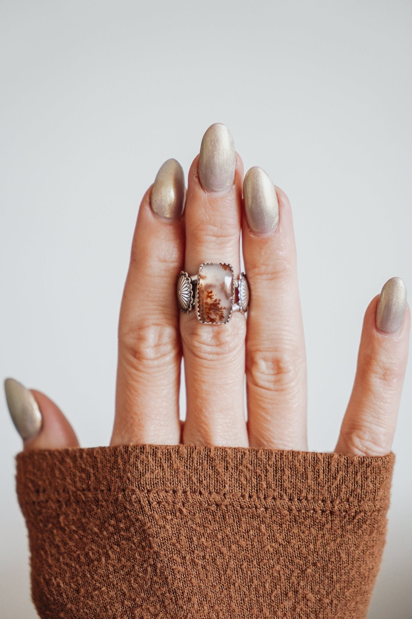 Fancy Concho Ring in Scenic Agate (Size 6) - Golden Road Crafted
