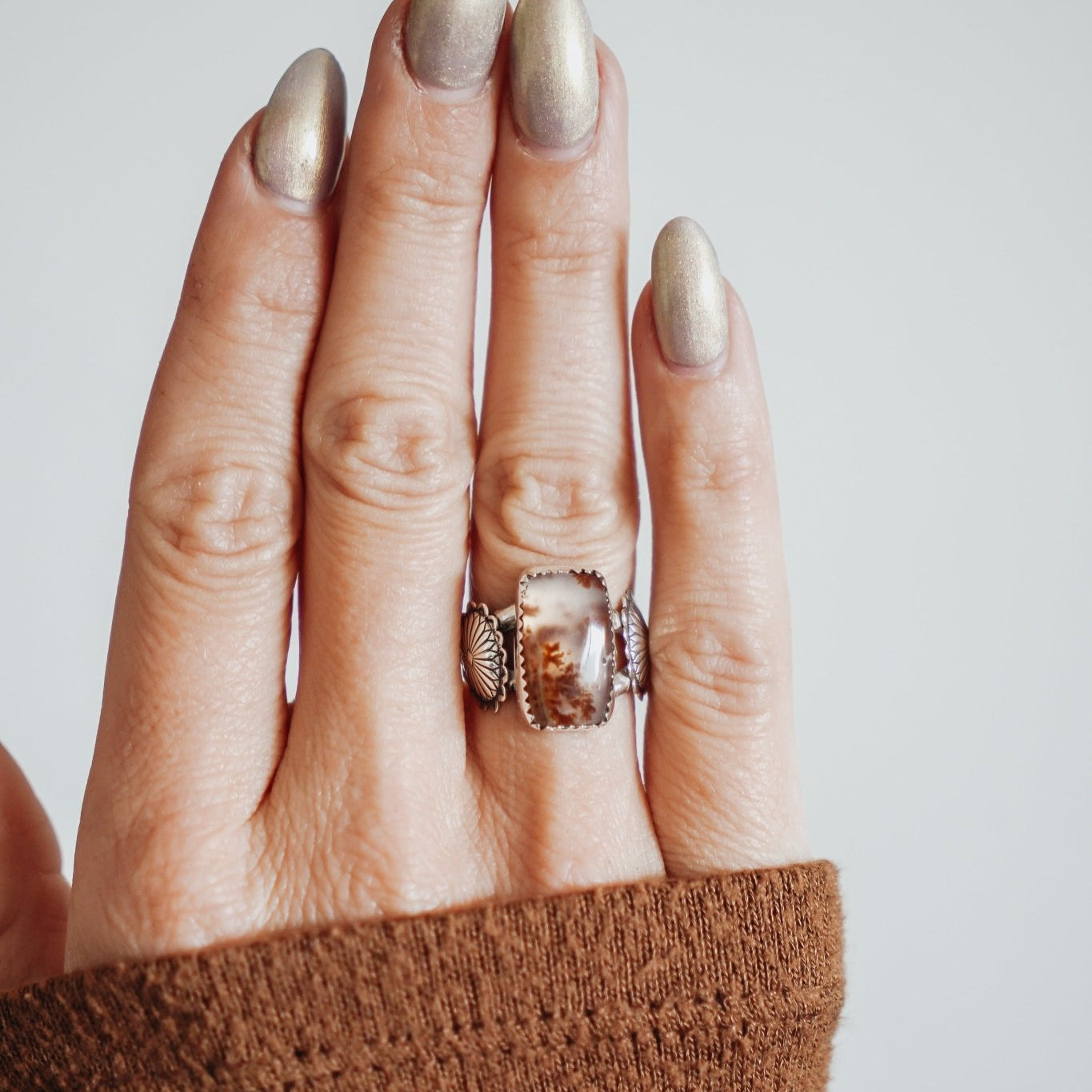 Fancy Concho Ring in Scenic Agate (Size 6) - Golden Road Crafted