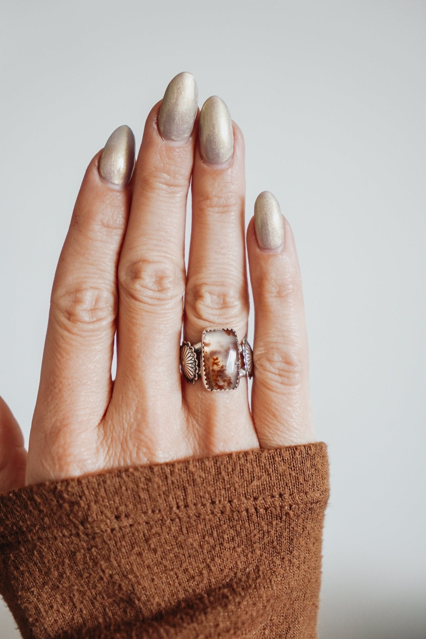 Fancy Concho Ring in Scenic Agate (Size 6) - Golden Road Crafted