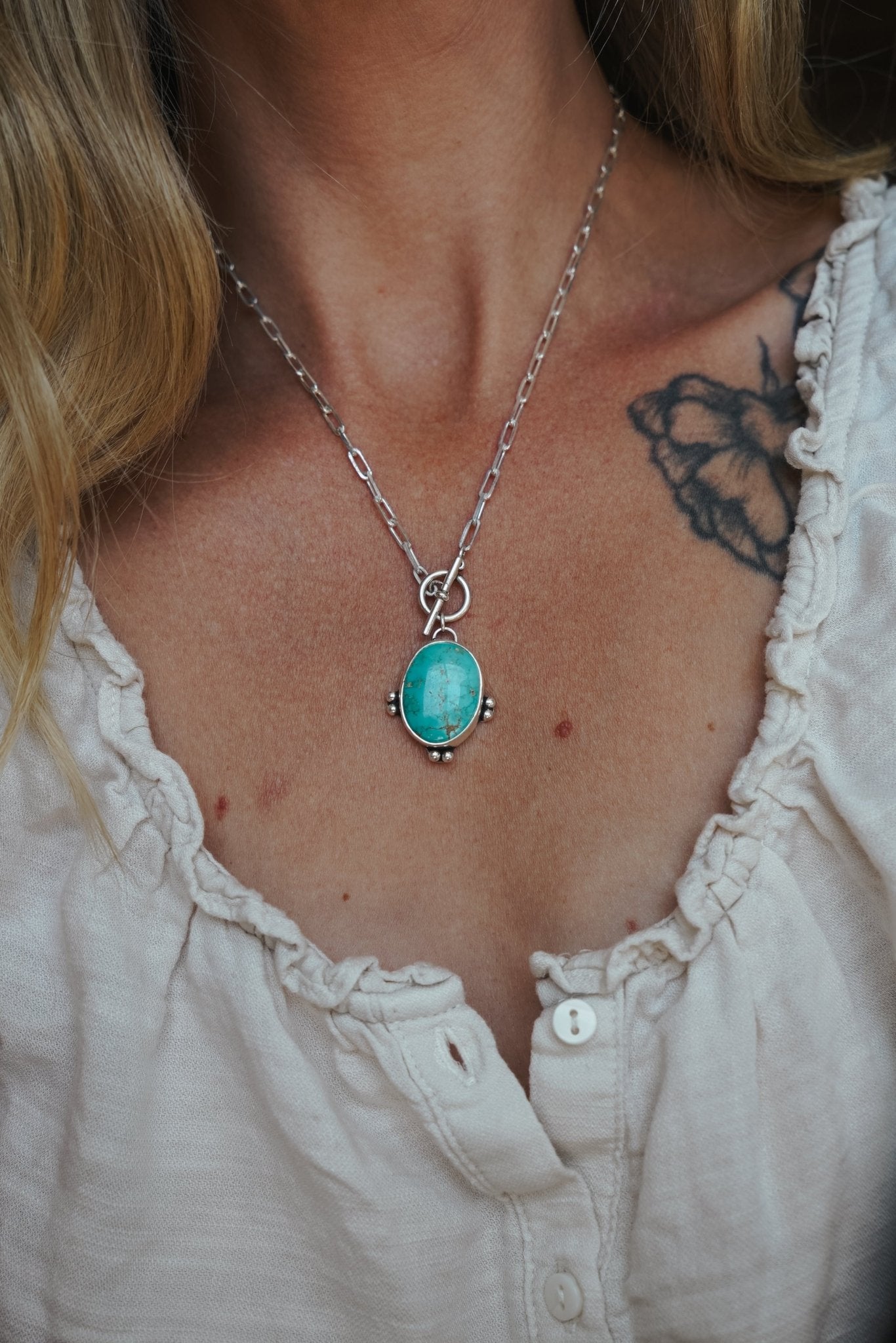 Finder's Keepers Toggle Necklace in Kingman Turquoise - Golden Road Crafted