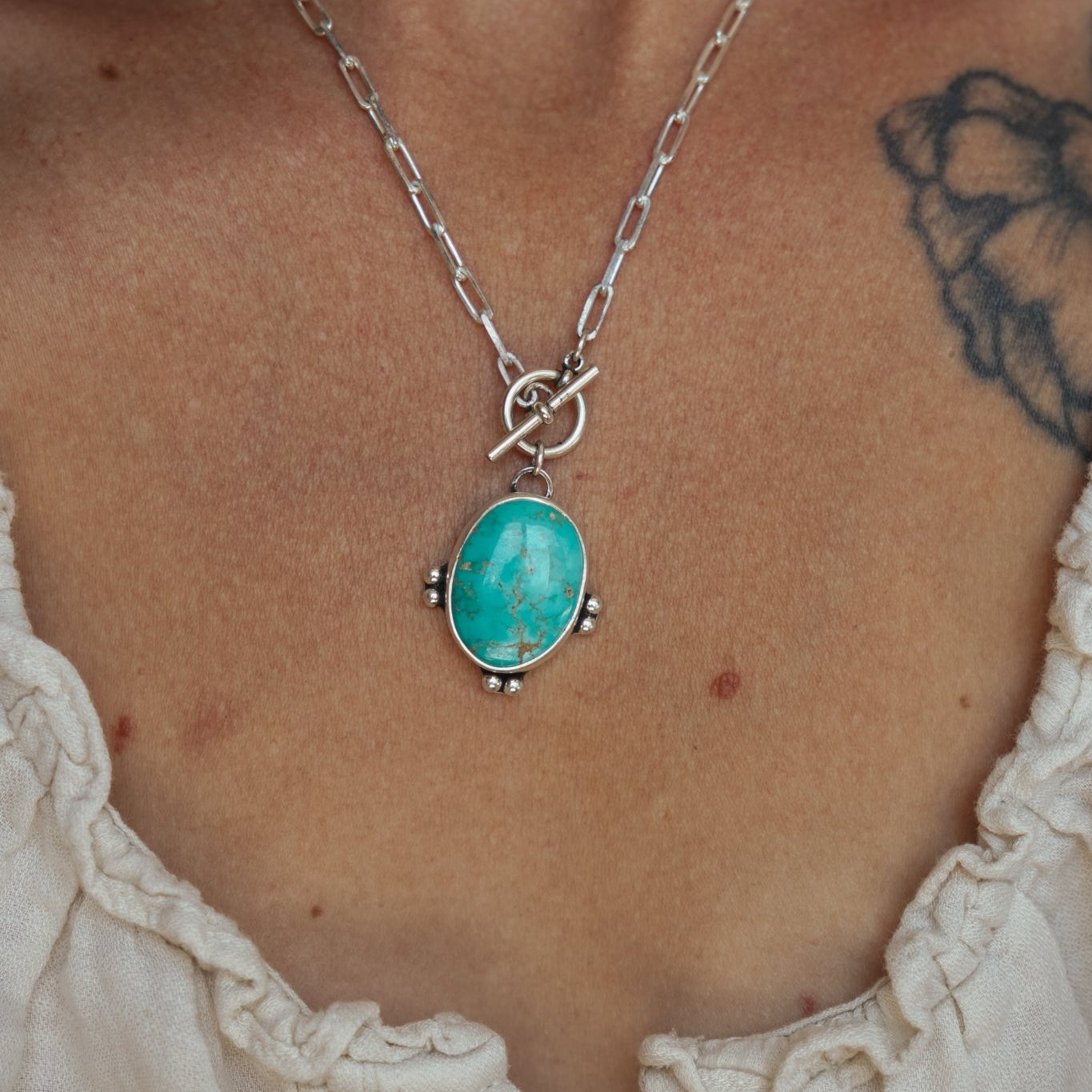 Finder's Keepers Toggle Necklace in Kingman Turquoise - Golden Road Crafted