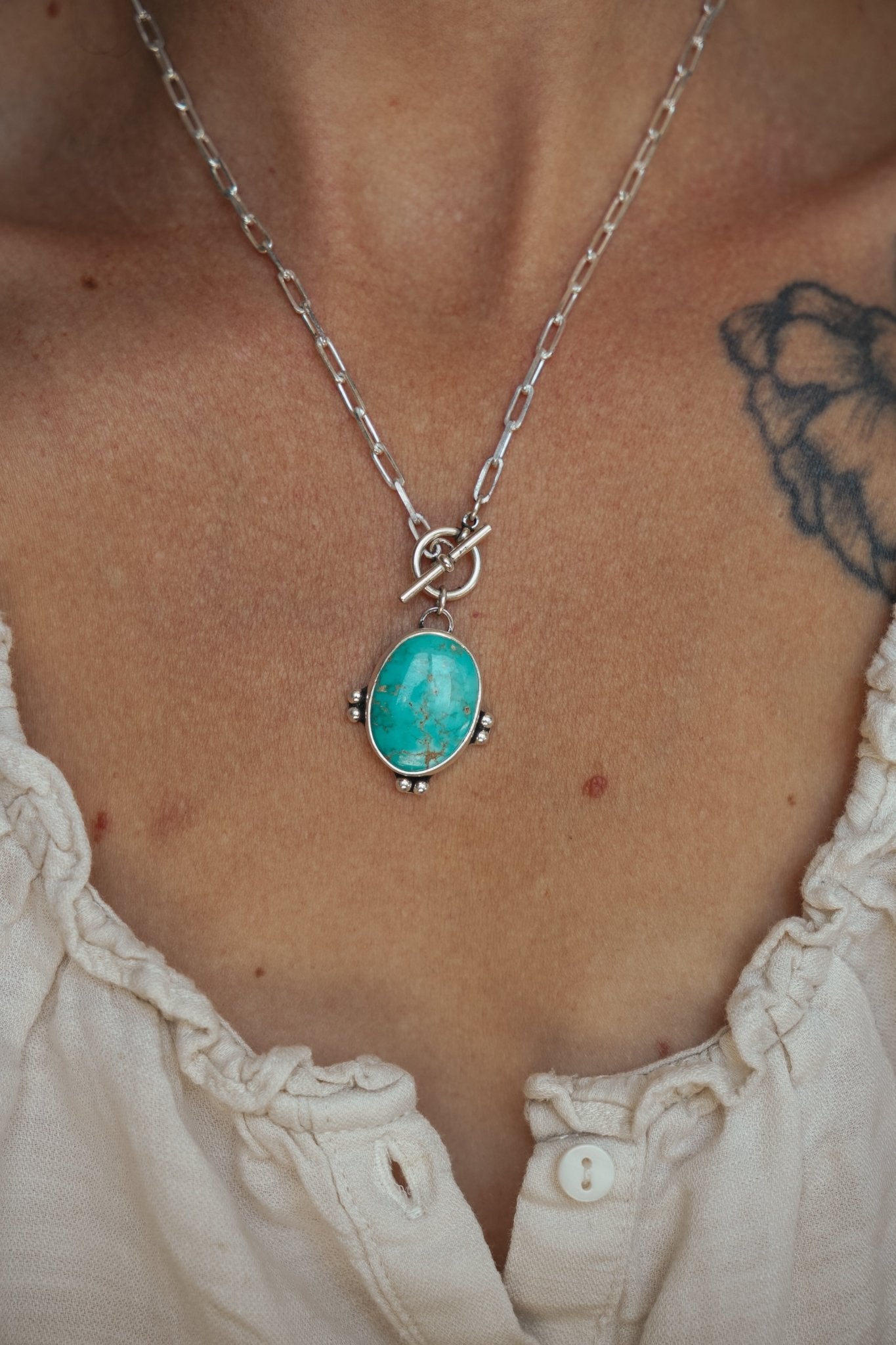 Finder's Keepers Toggle Necklace in Kingman Turquoise - Golden Road Crafted