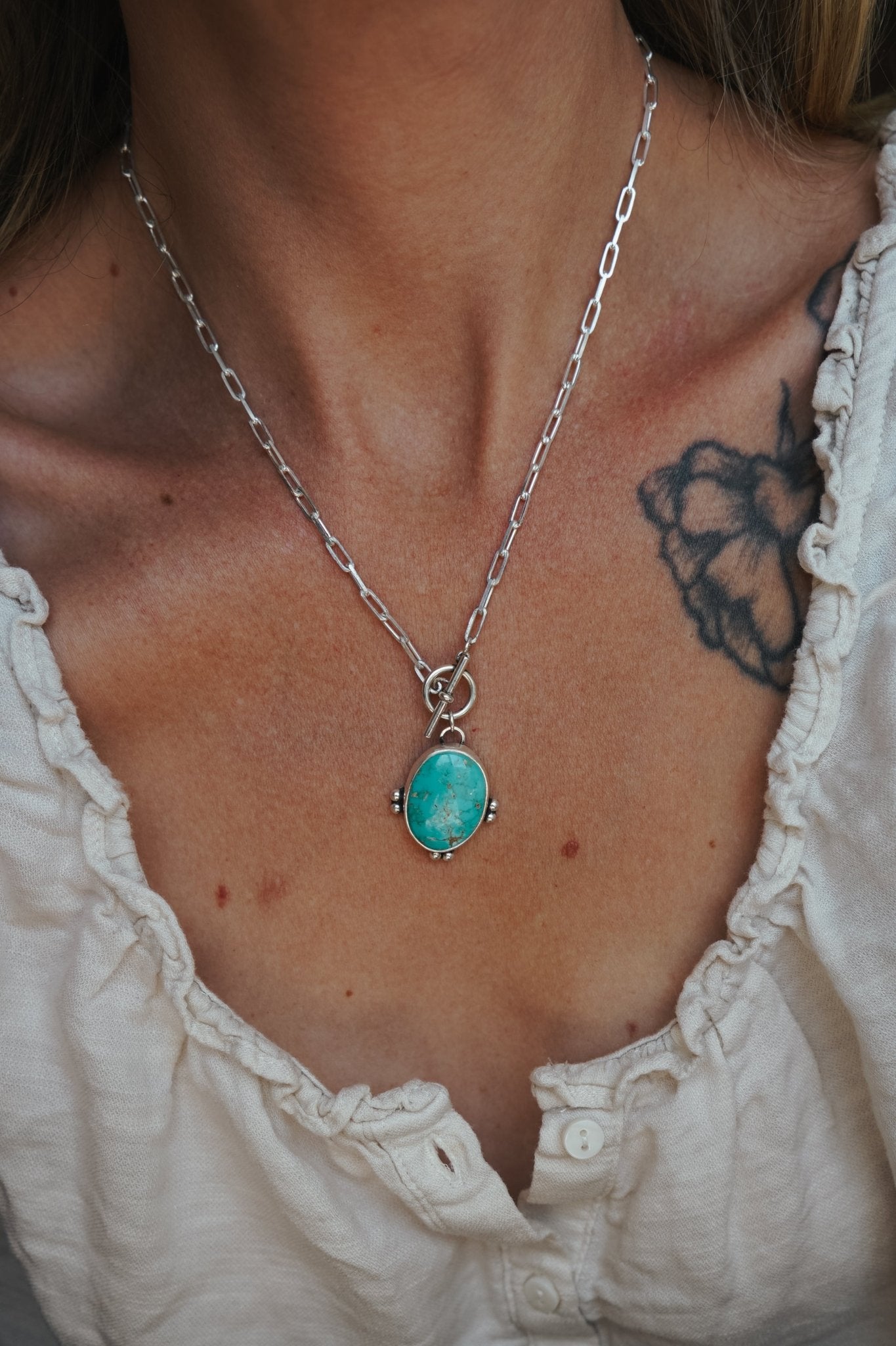 Finder's Keepers Toggle Necklace in Kingman Turquoise - Golden Road Crafted