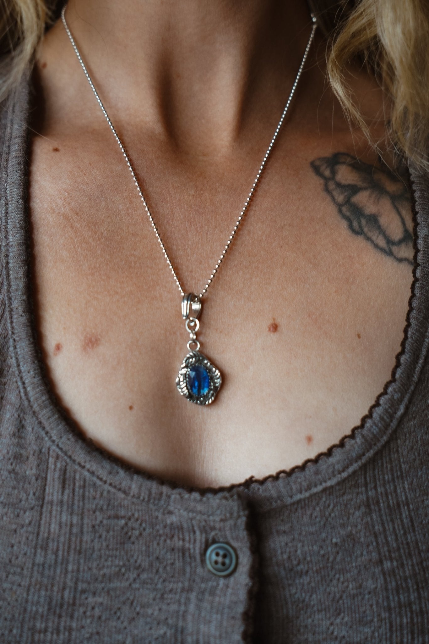 Fine Silver Kiln - Fired Pendant in Kyanite - Golden Road Crafted