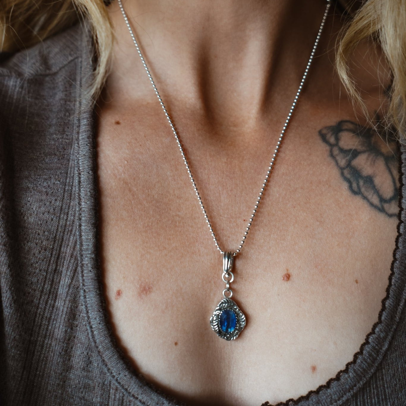 Fine Silver Kiln - Fired Pendant in Kyanite - Golden Road Crafted