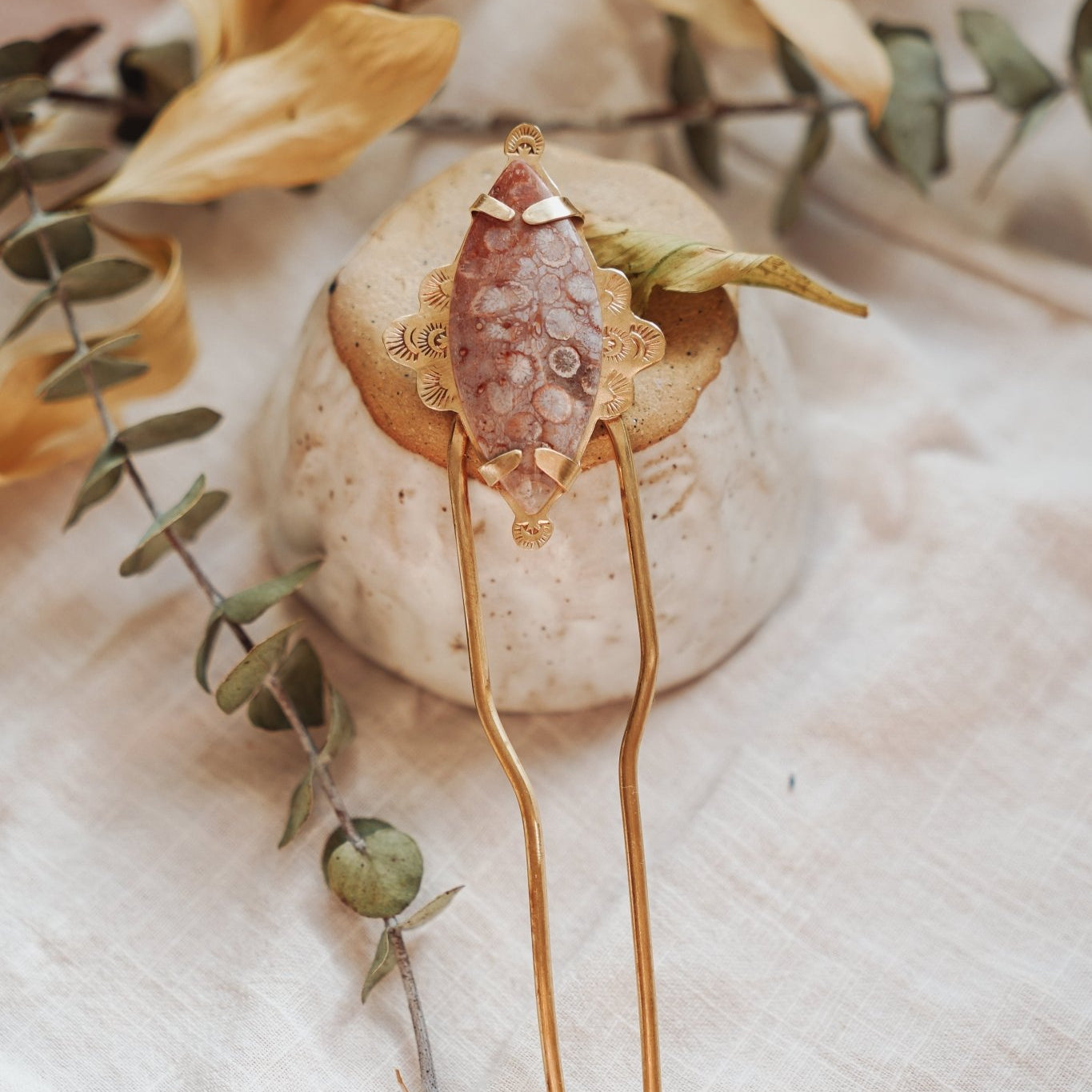 Fossilized Coral Hair Fork - Golden Road Crafted