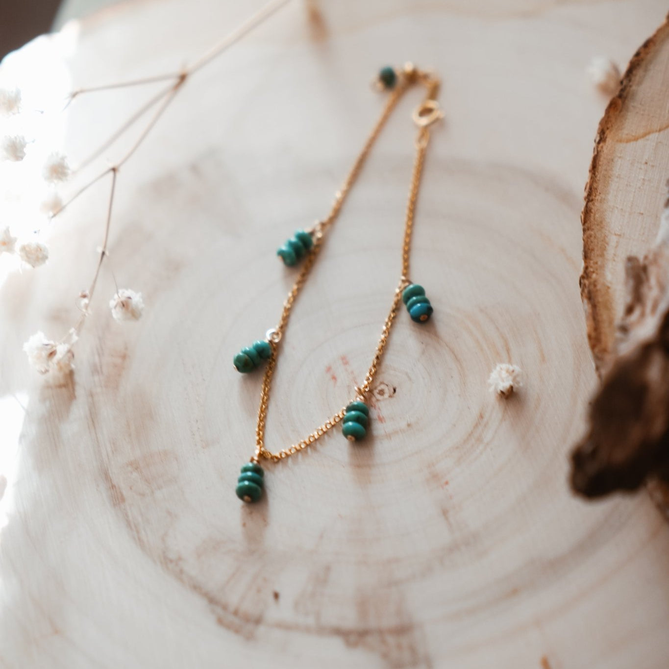 Gift Set: Bracelet + Earrings with Turquoise Beads and 14k Gold - fill - Golden Road Crafted