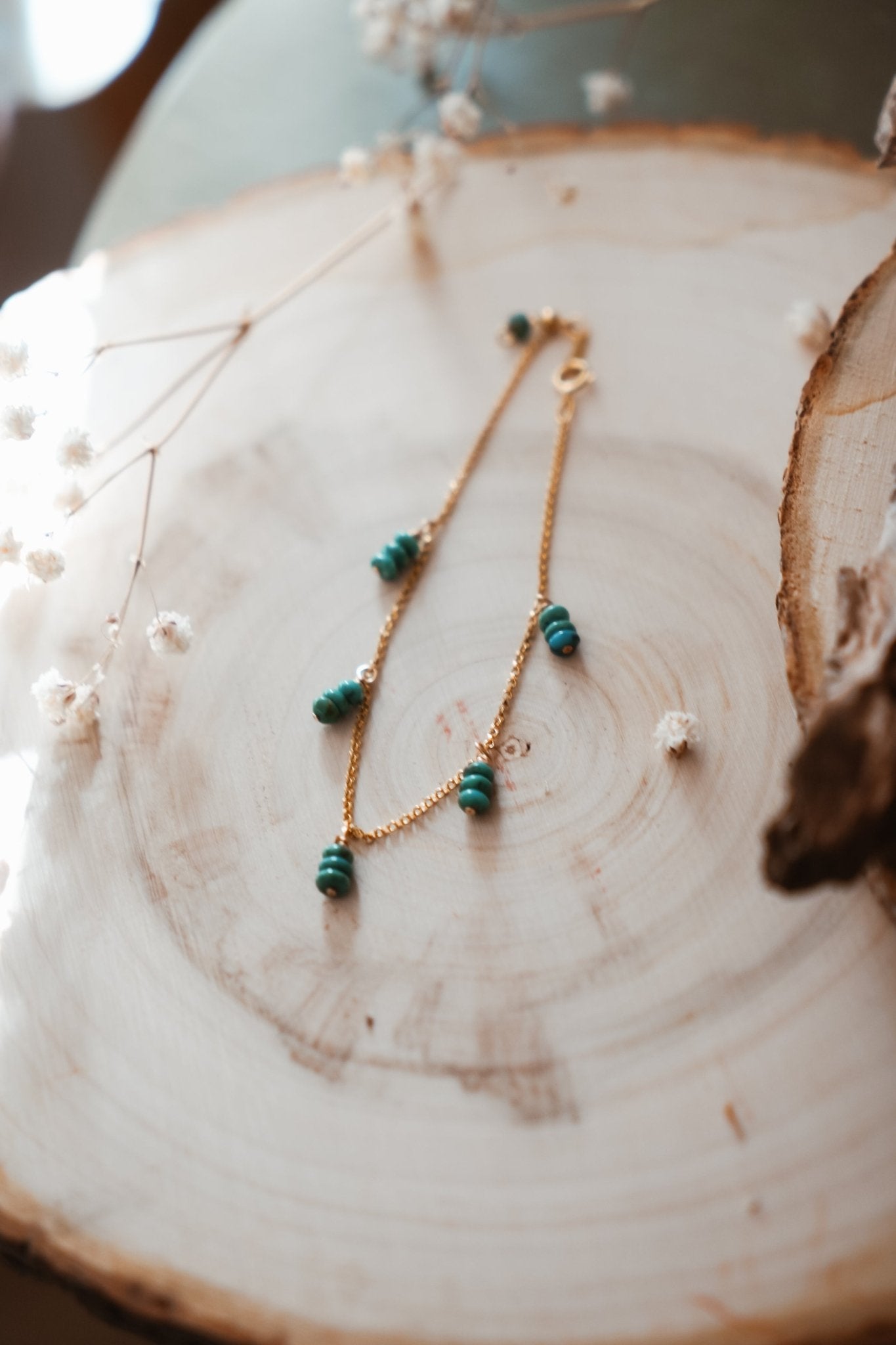 Gift Set: Bracelet + Earrings with Turquoise Beads and 14k Gold - fill - Golden Road Crafted