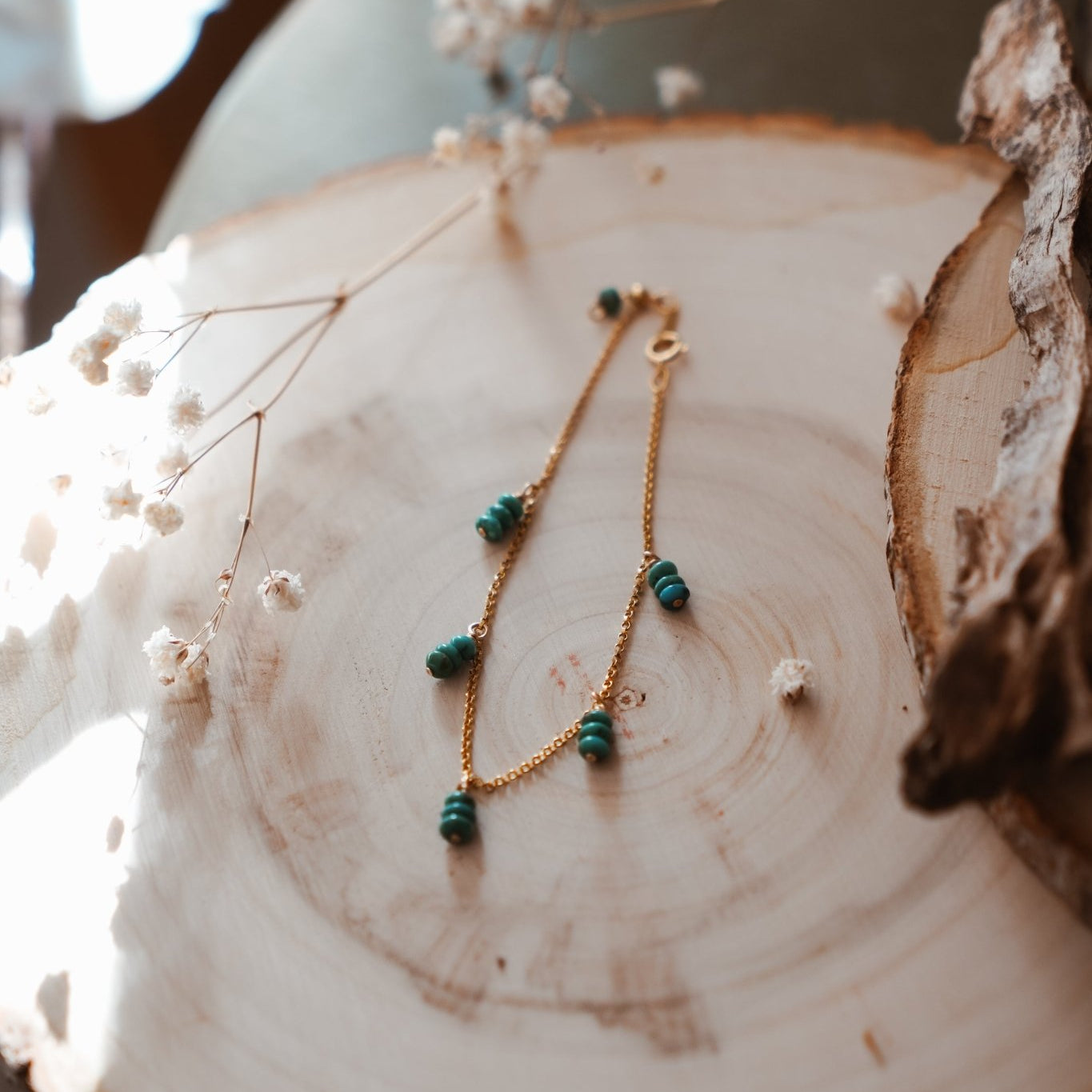 Gift Set: Bracelet + Earrings with Turquoise Beads and 14k Gold - fill - Golden Road Crafted