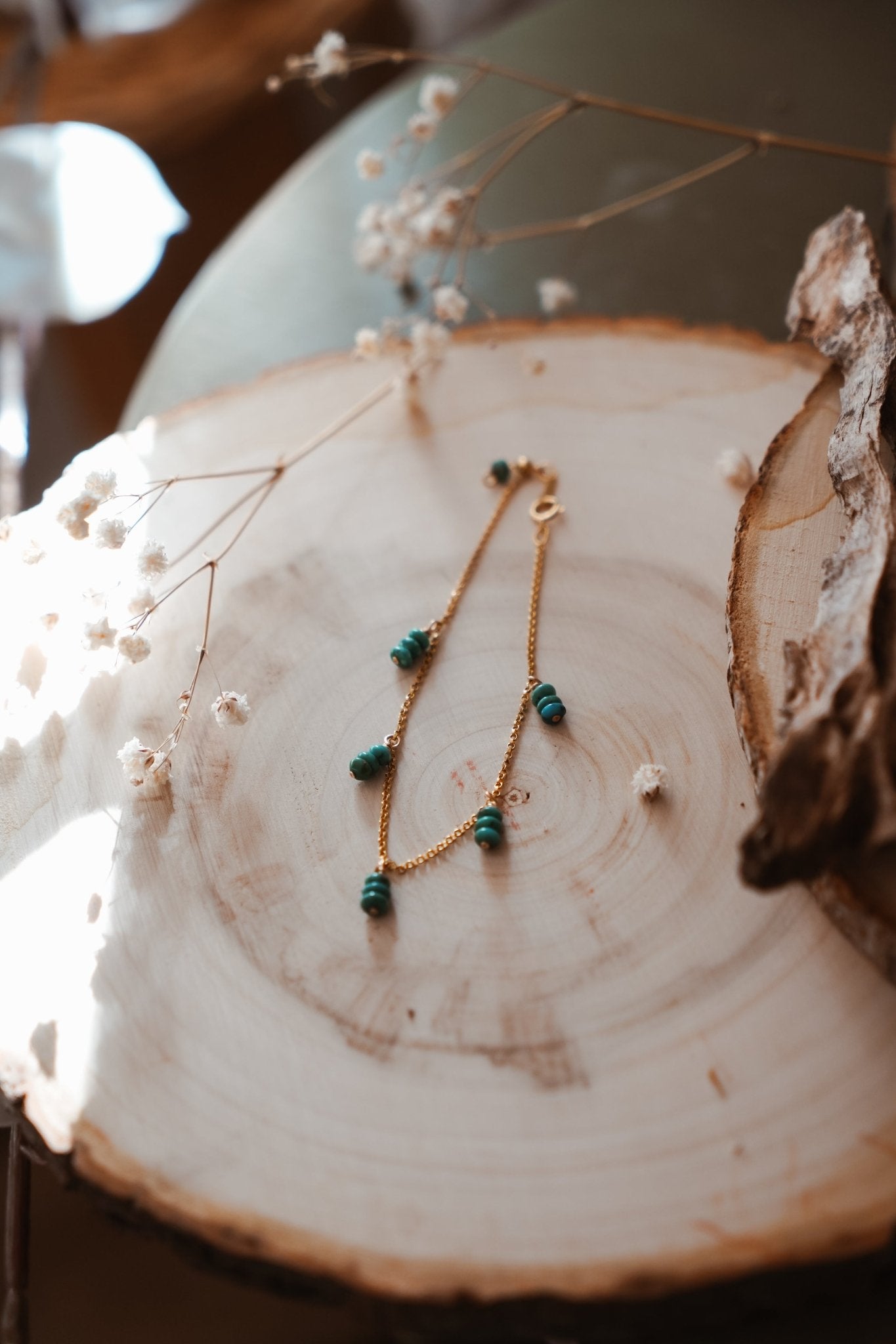 Gift Set: Bracelet + Earrings with Turquoise Beads and 14k Gold - fill - Golden Road Crafted