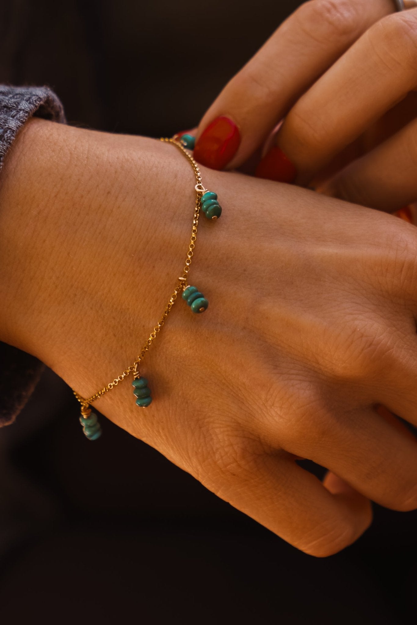 Gift Set: Bracelet + Earrings with Turquoise Beads and 14k Gold - fill - Golden Road Crafted