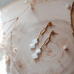 Gift Set: Mother of Pearl Earrings + Bracelet in 14k Gold - fill - Golden Road Crafted