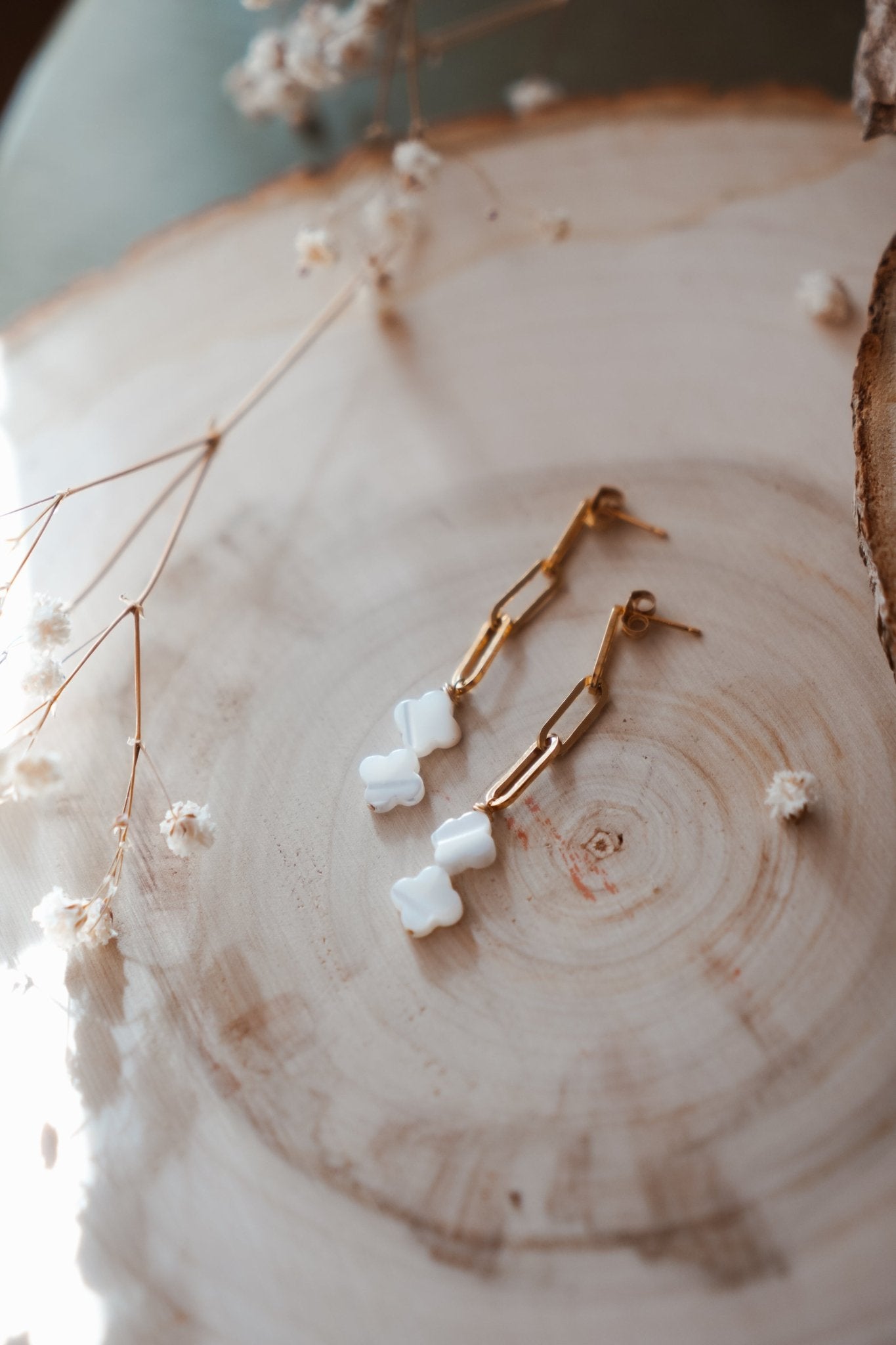 Gift Set: Mother of Pearl Earrings + Bracelet in 14k Gold - fill - Golden Road Crafted