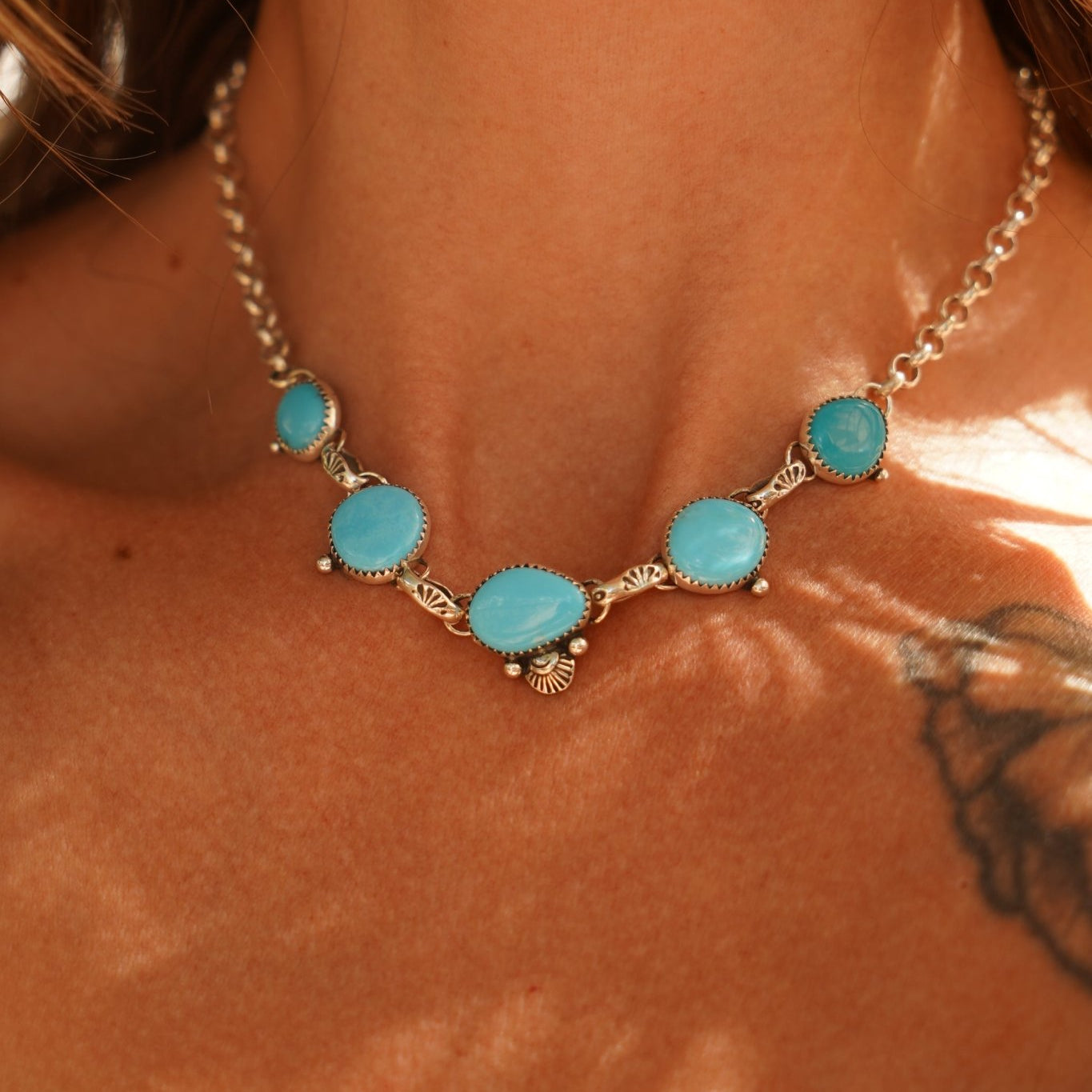 Gila Choker in Campitos Turquoise - Golden Road Crafted