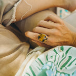 Giraffe Turquoise Ring with 14K Gold - Fill Star Prong (Size 9) - Golden Road Crafted