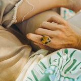 Giraffe Turquoise Ring with 14K Gold - Fill Star Prong (Size 9) - Golden Road Crafted