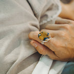 Giraffe Turquoise Ring with 14K Gold - Fill Star Prong (Size 9) - Golden Road Crafted