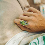 Giraffe Turquoise Ring with Sterling Silver Saguaro Prong (Size 8.75) - Golden Road Crafted