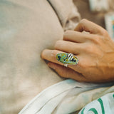 Giraffe Turquoise Ring with Sterling Silver Saguaro Prong (Size 8.75) - Golden Road Crafted