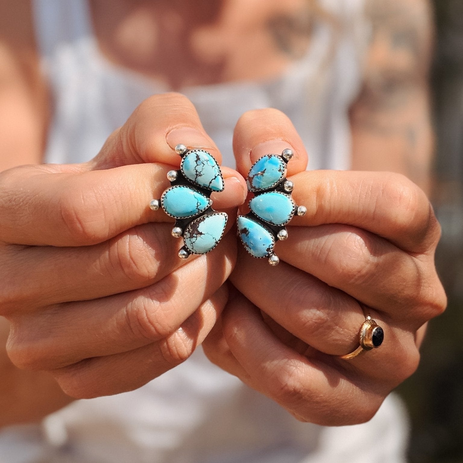 Golden Hills Turquoise Cluster Studs - Golden Road Crafted