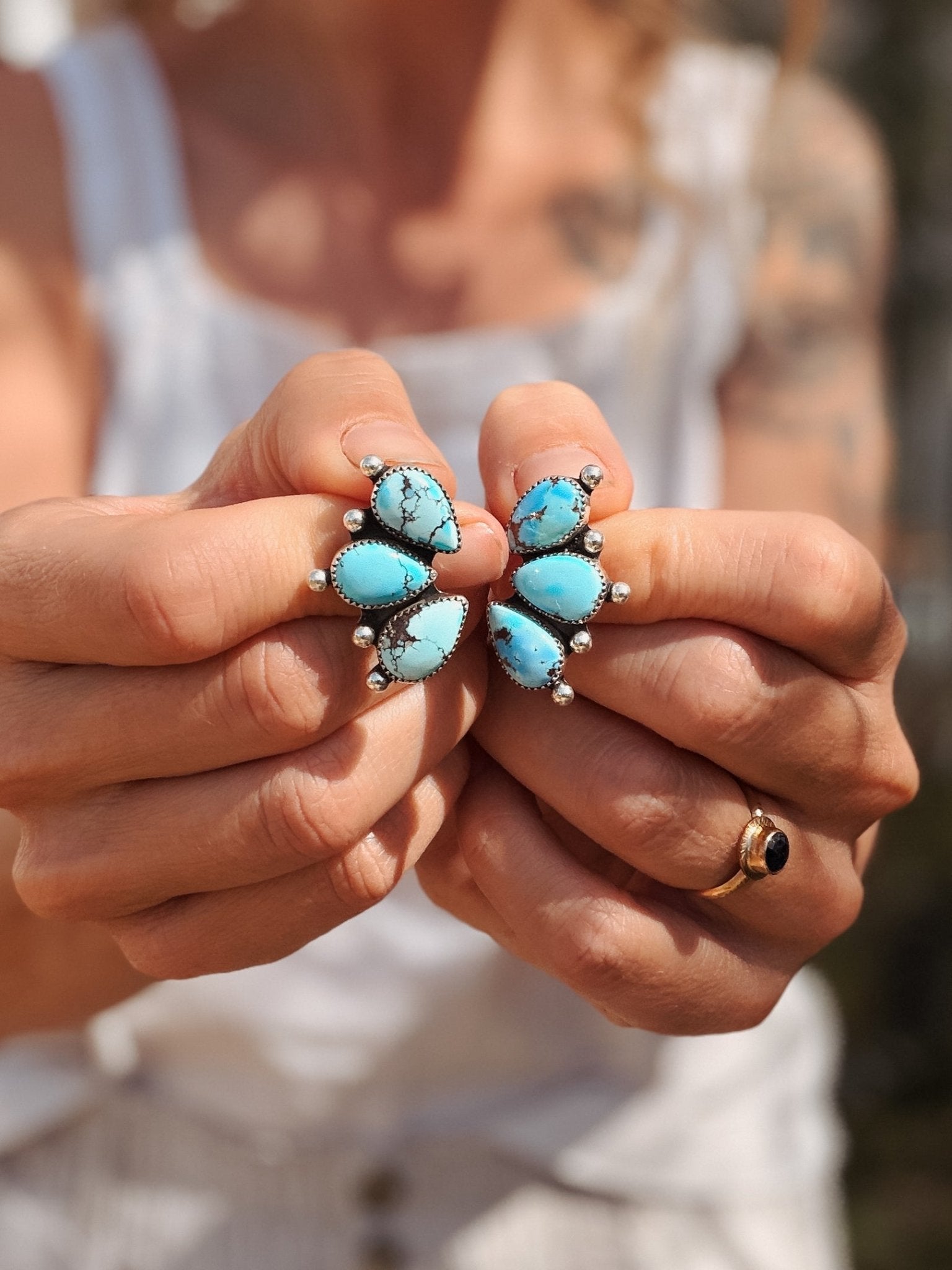 Golden Hills Turquoise Cluster Studs - Golden Road Crafted