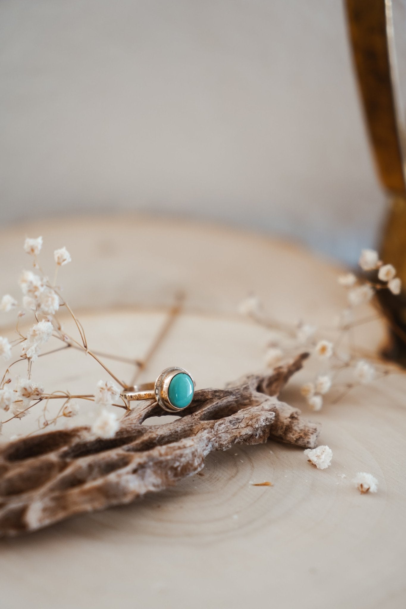 Golden Sun Ring in Carico Lake Turquoise (Size 9.5) - Golden Road Crafted