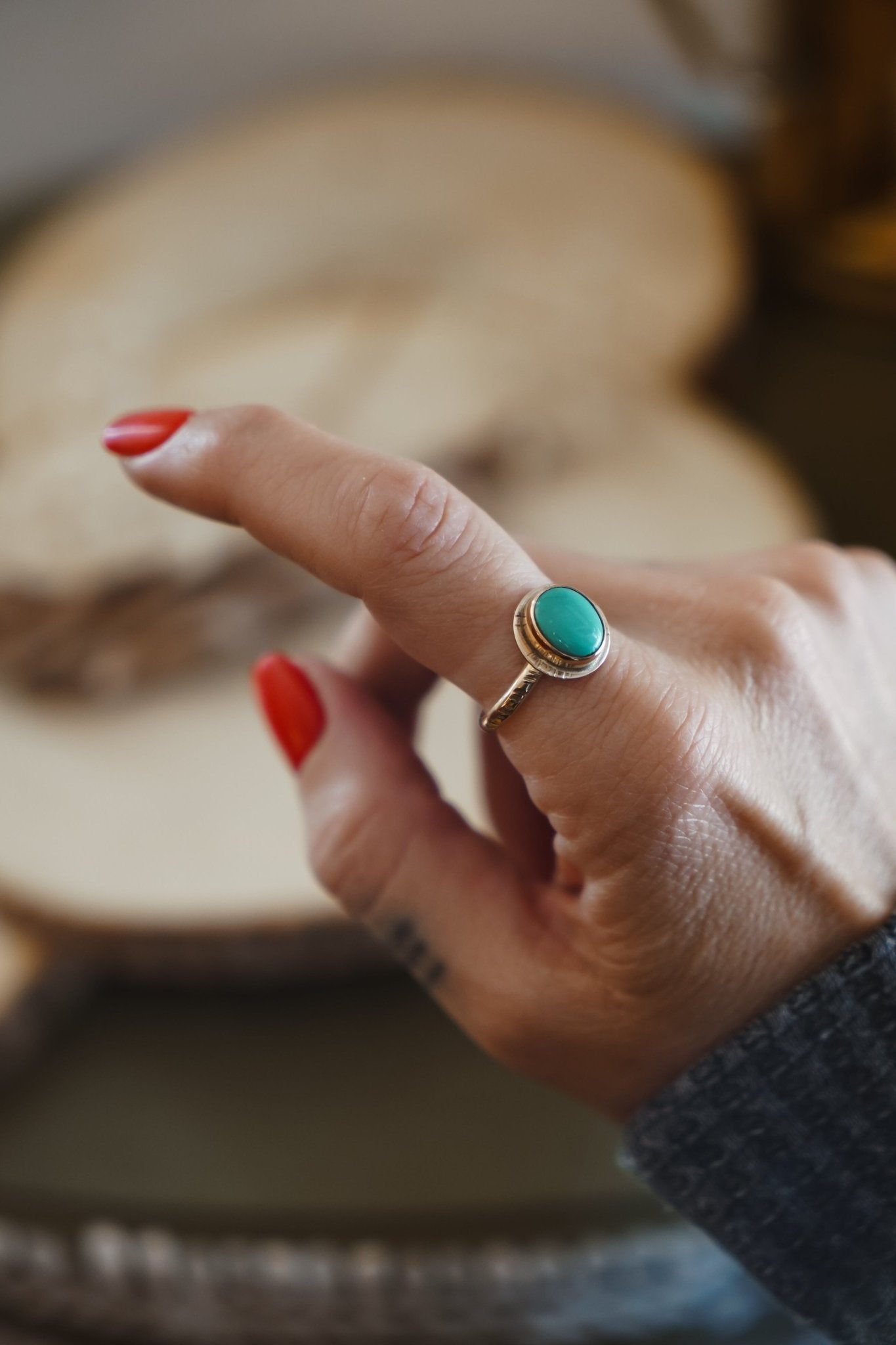 Golden Sun Ring in Carico Lake Turquoise (Size 9.5) - Golden Road Crafted