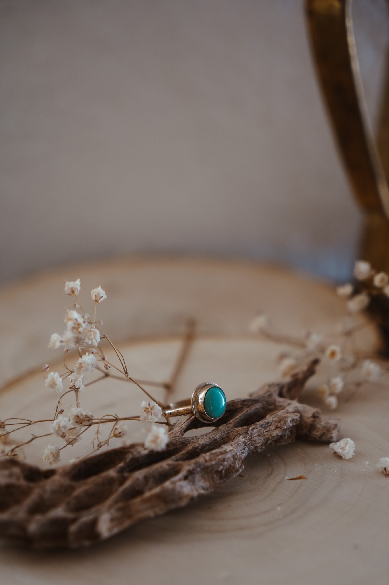 Golden Sun Ring in Carico Lake Turquoise (Size 9.5) - Golden Road Crafted