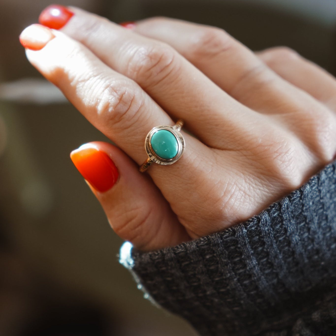 Golden Sun Ring in Carico Lake Turquoise (Size 9.5) - Golden Road Crafted