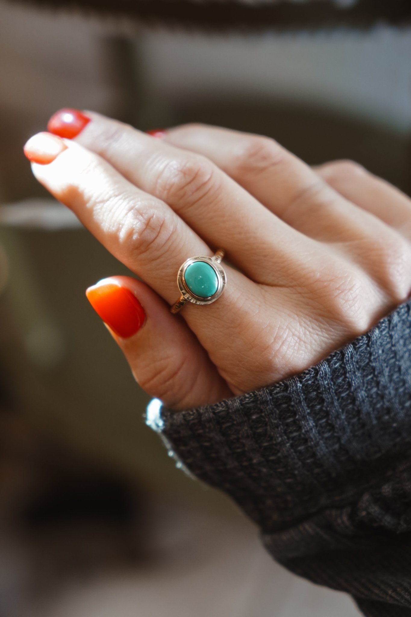 Golden Sun Ring in Carico Lake Turquoise (Size 9.5) - Golden Road Crafted