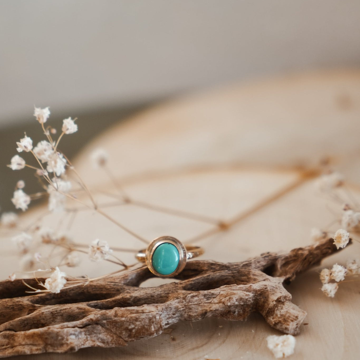 Golden Sun Ring in Carico Lake Turquoise (Size 9.5) - Golden Road Crafted