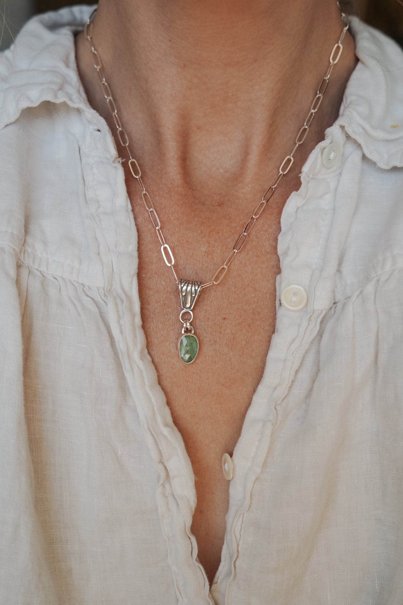 Green Kyanite Necklace - Golden Road Crafted