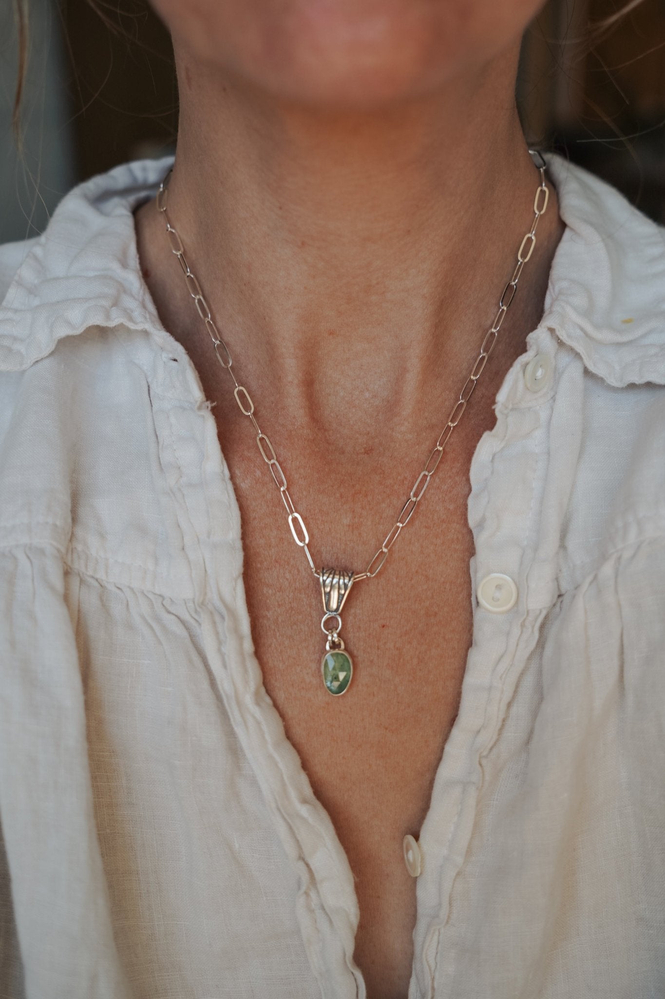 Green Kyanite Necklace - Golden Road Crafted