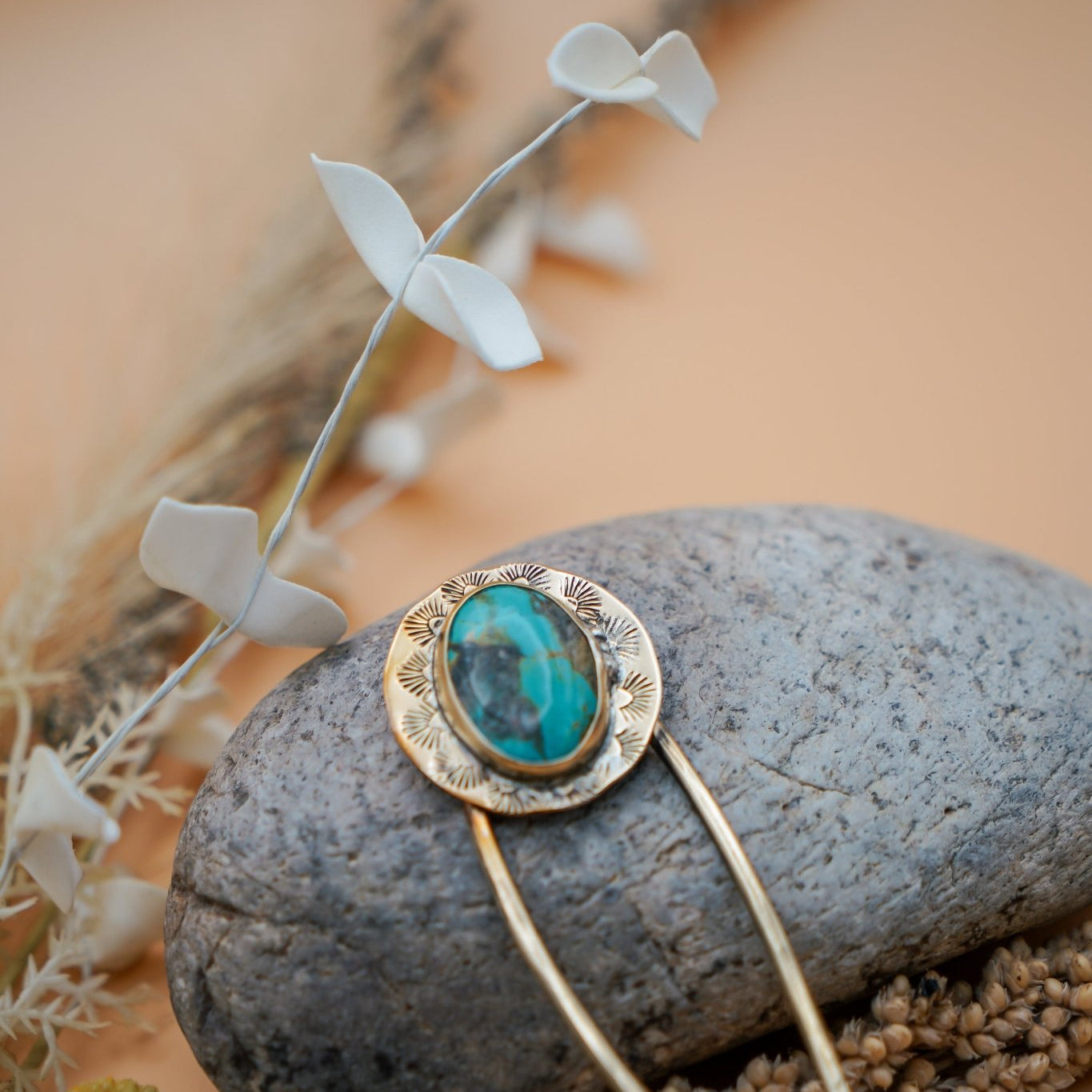 Hair Fork in Kingman Turquoise - Golden Road Crafted