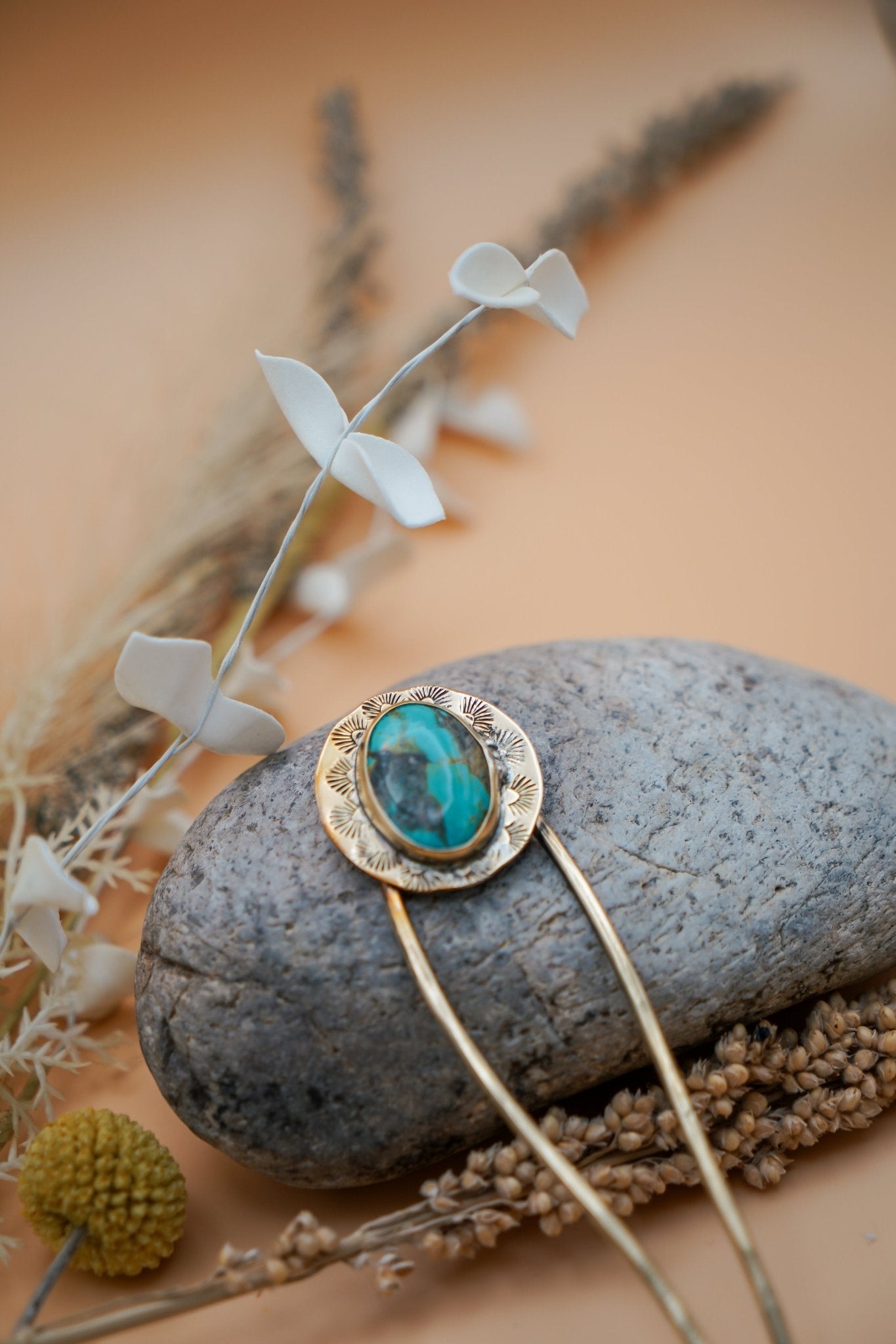 Hair Fork in Kingman Turquoise - Golden Road Crafted