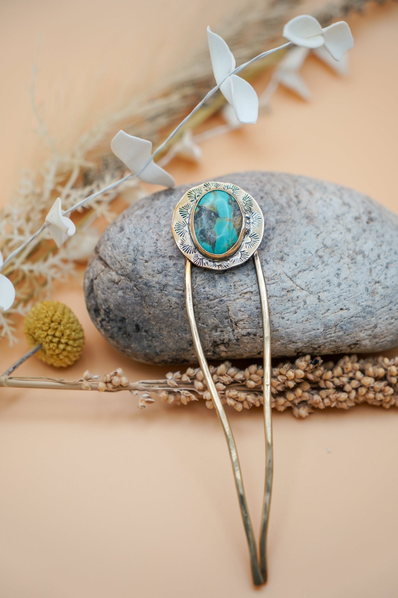 Hair Fork in Kingman Turquoise - Golden Road Crafted