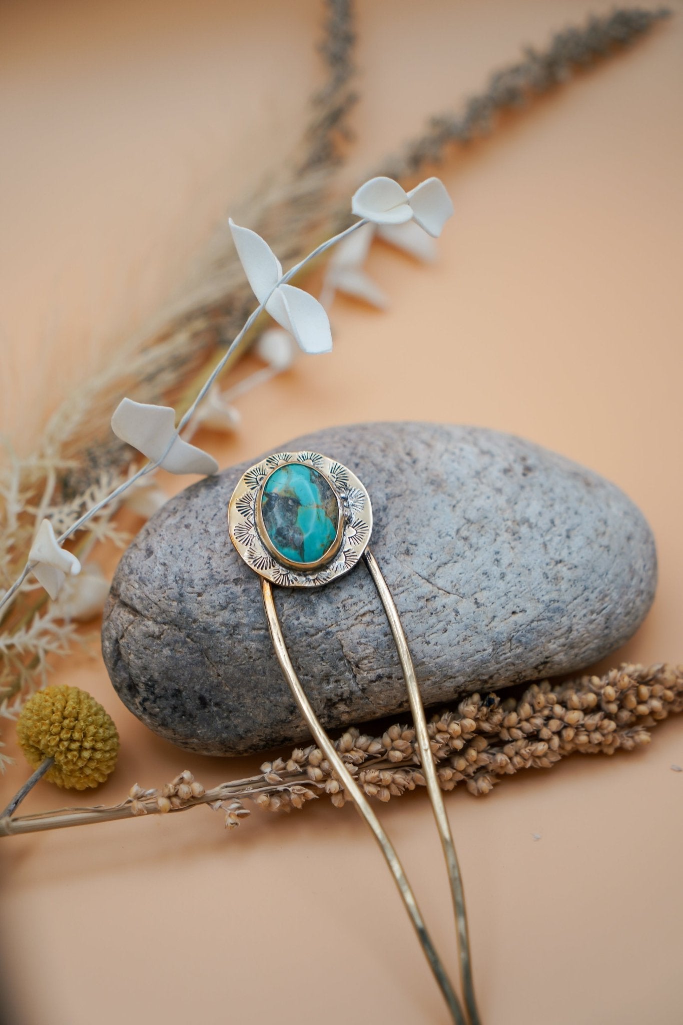 Hair Fork in Kingman Turquoise - Golden Road Crafted