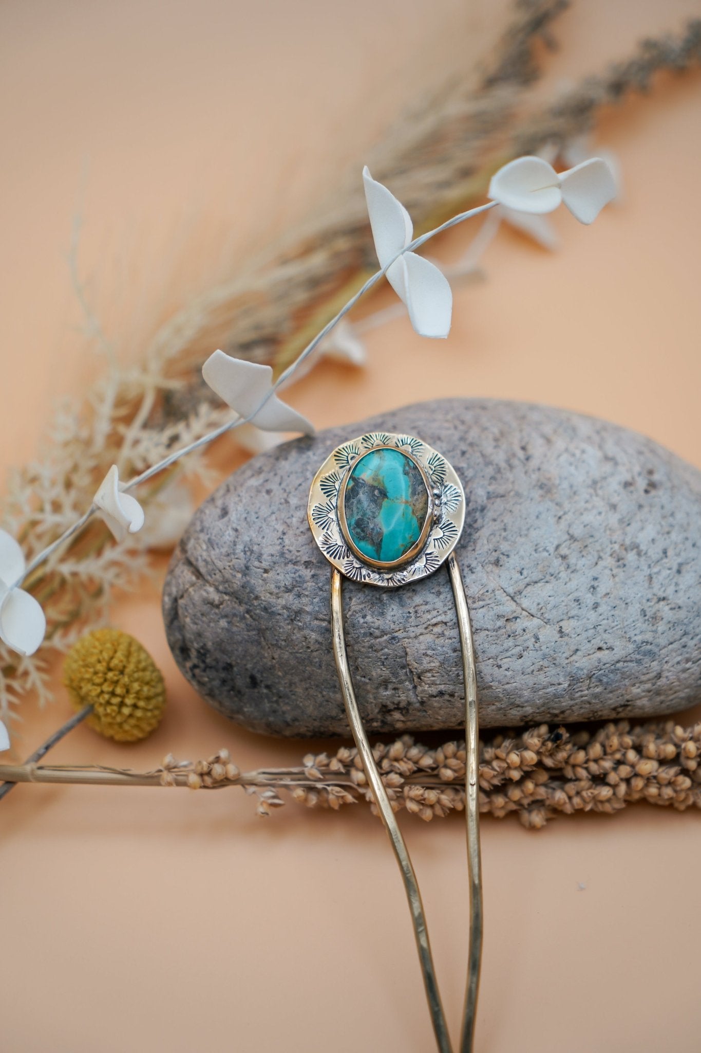Hair Fork in Kingman Turquoise - Golden Road Crafted