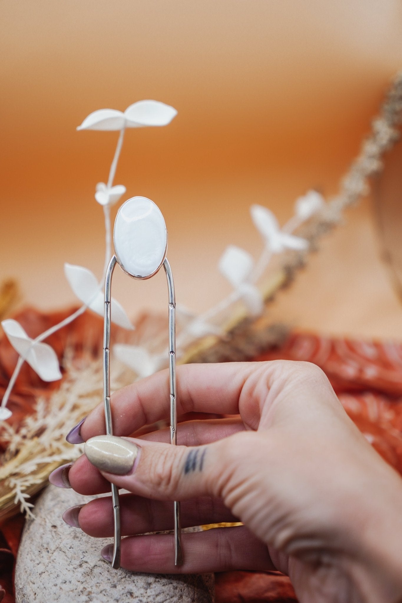 Hair Fork in Mother of Pearl - Golden Road Crafted