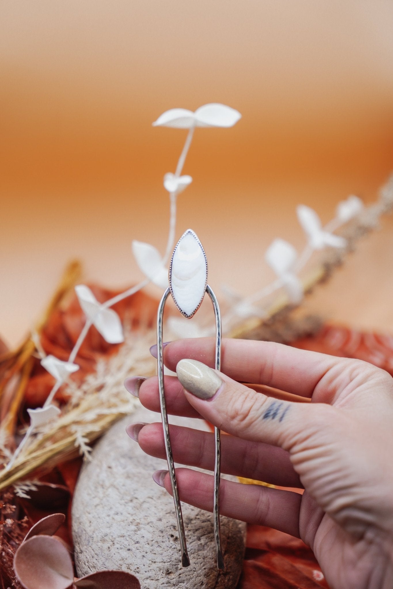Hair Fork in Mother of Pearl - Golden Road Crafted
