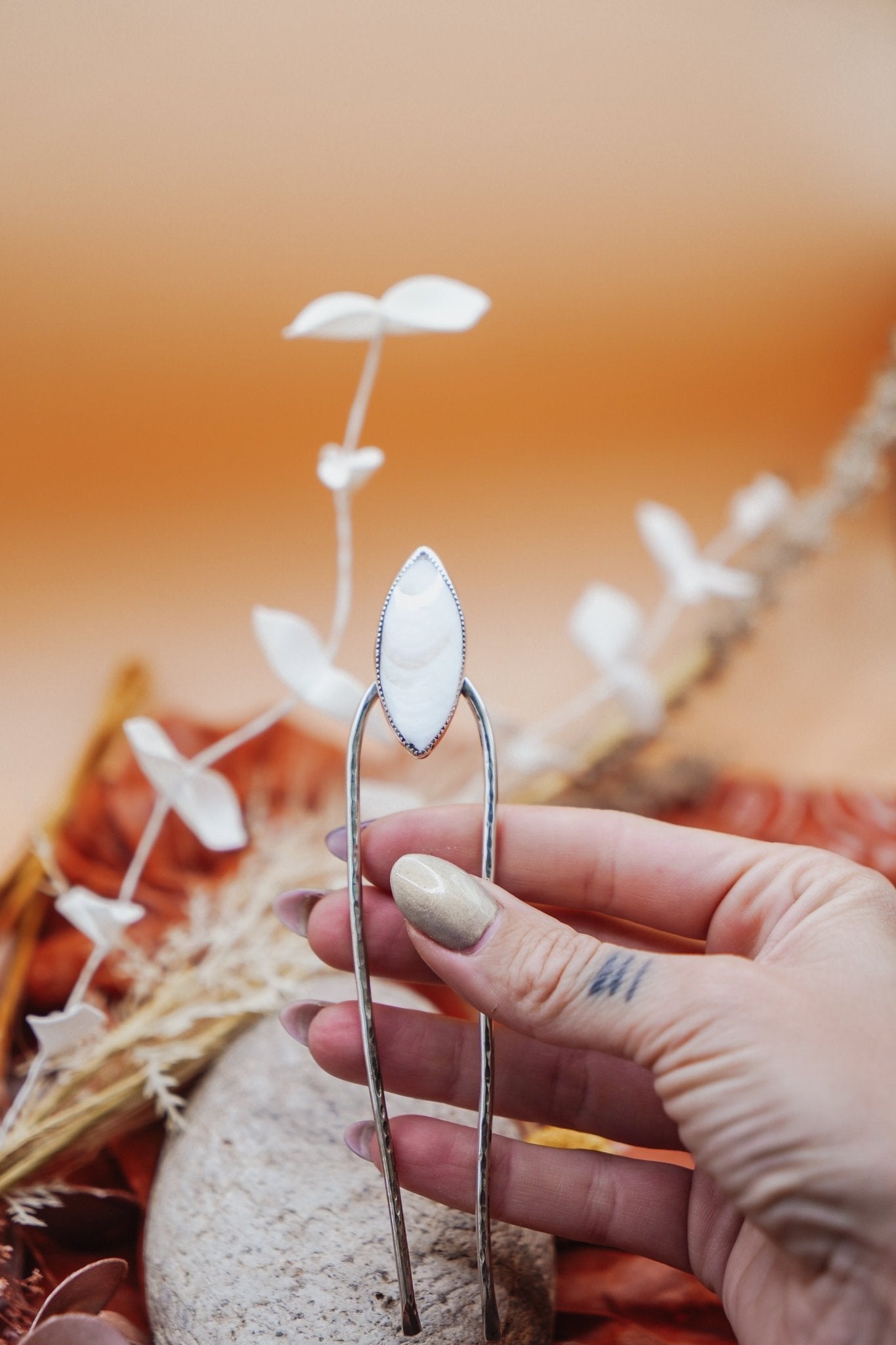 Hair Fork in Mother of Pearl - Golden Road Crafted