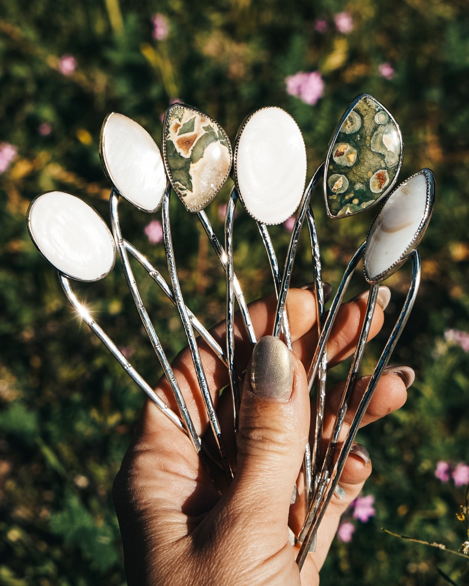 Hair Fork in Mother of Pearl - Golden Road Crafted