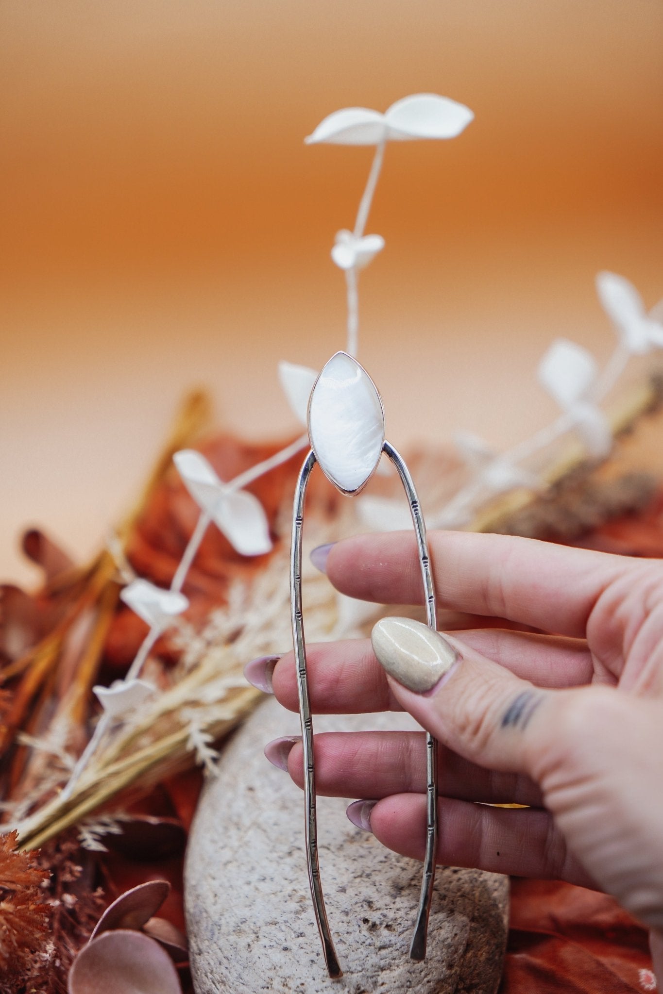 Hair Fork in Mother of Pearl - Golden Road Crafted