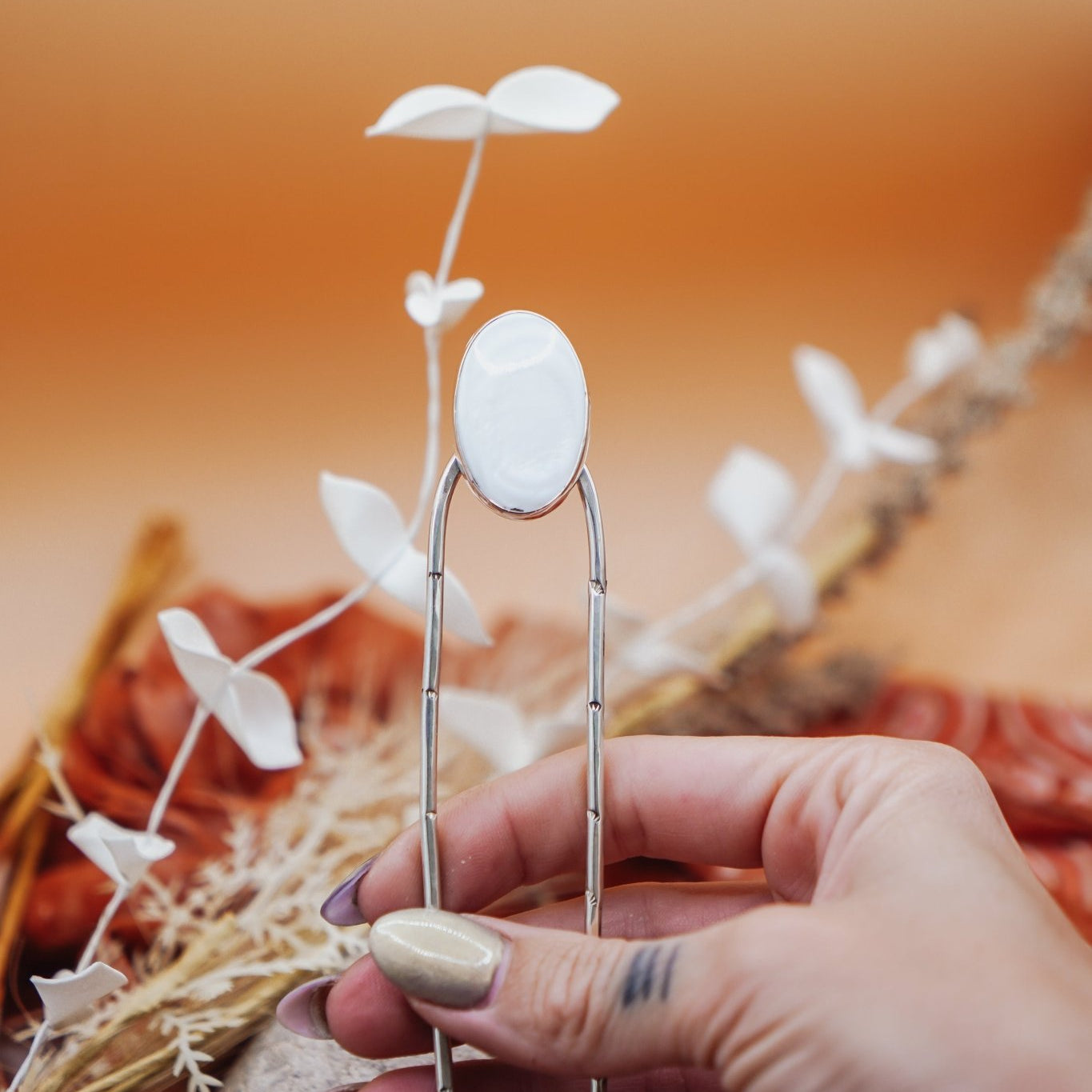 Hair Fork in Mother of Pearl - Golden Road Crafted