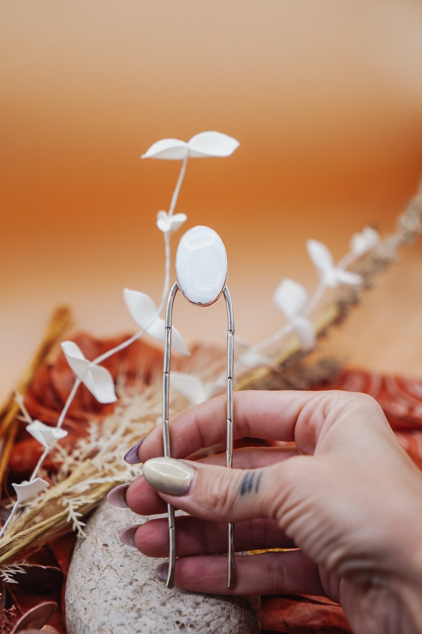 Hair Fork in Mother of Pearl - Golden Road Crafted