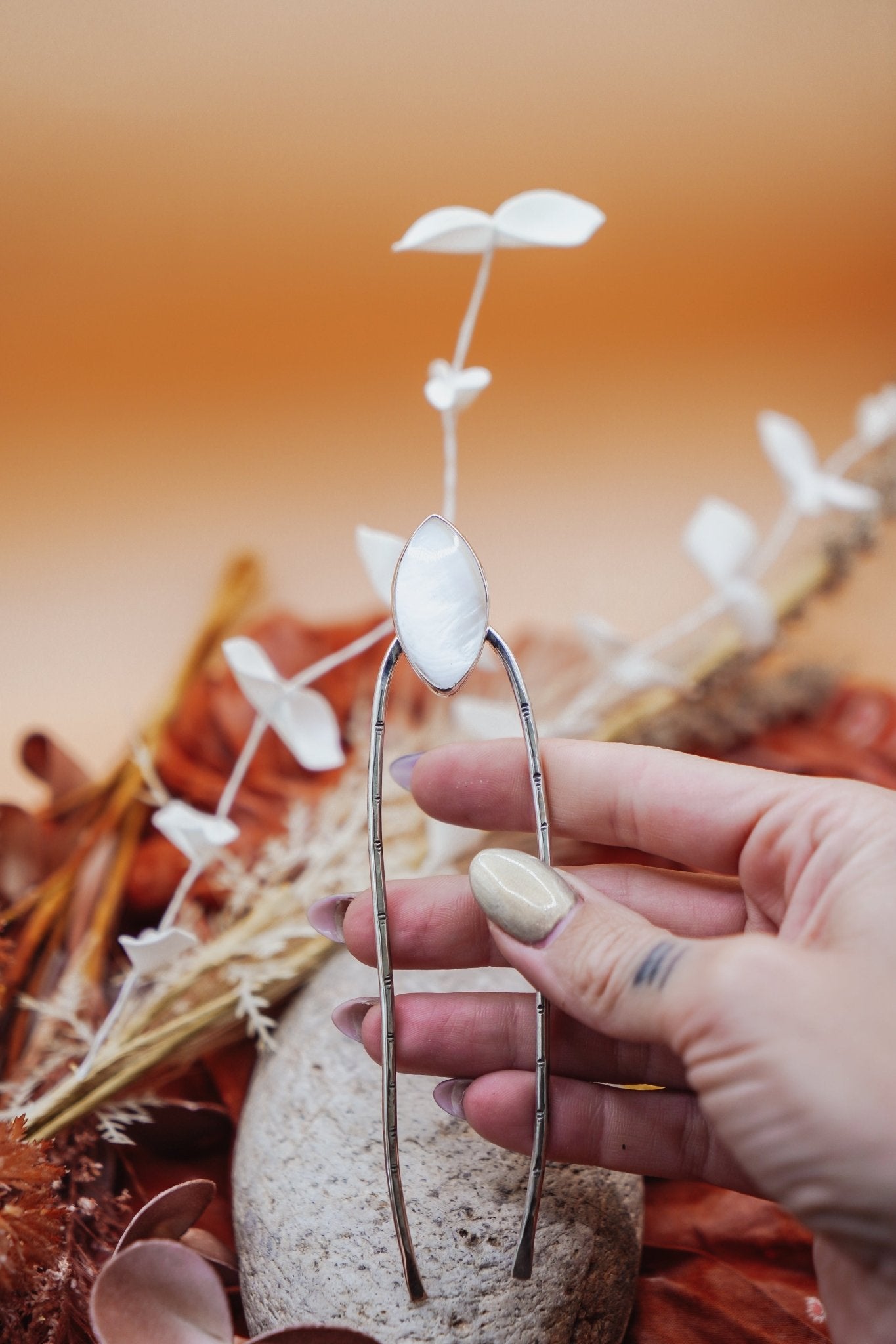 Hair Fork in Mother of Pearl - Golden Road Crafted