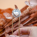 Hair Fork in Mother of Pearl Hearts - Golden Road Crafted